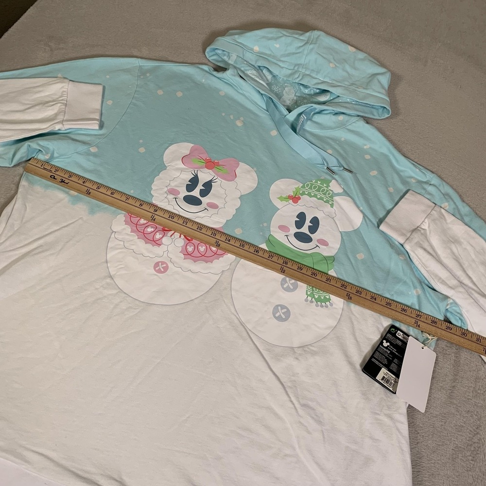 Loungefly Hoodie Womens 2X Blue Mickey Minnie Daisy Donald Snowman Holiday NEW - Picture 6 of 16